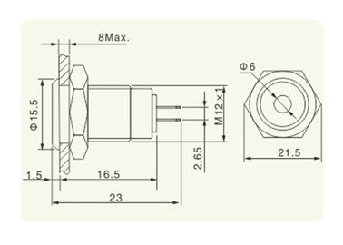 Nickel Palted Brass LED Indicator Light Permukaan Halus Untuk Lubang Pemasangan 12mm