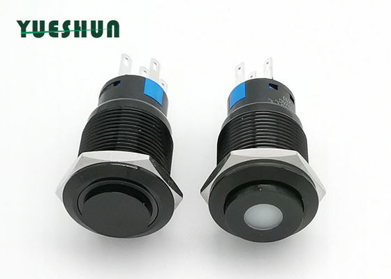 kualitas  19mm Aluminum Push Button Switch High Round Head Blue White LED Lighted pabrik